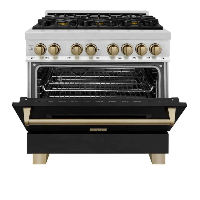 ZLINE 36" Autograph Dual Fuel Range, Black, Bronze, RAZ-BLM-36-CB09K