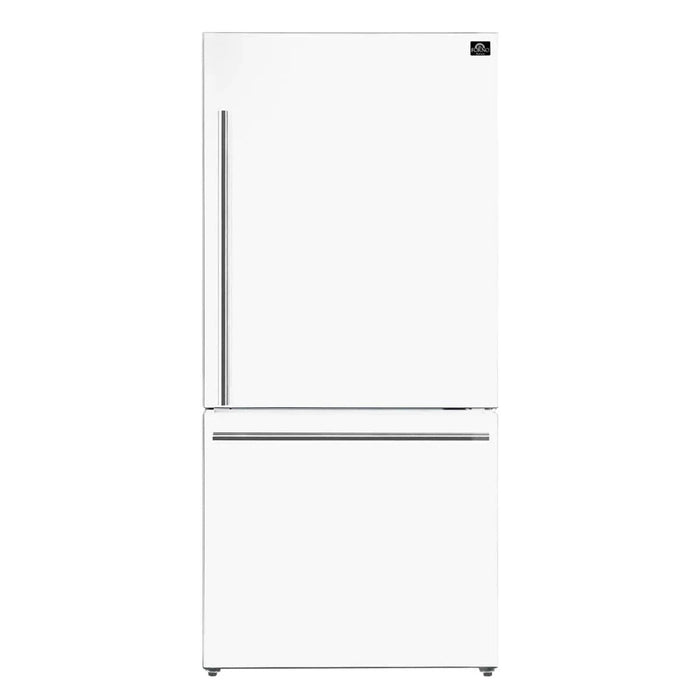 Forno Espresso Package - 30" Electric Range, Range Hood, Refrigerator and Dishwasher in White with Silver Handles, FBDL-006-03US09K