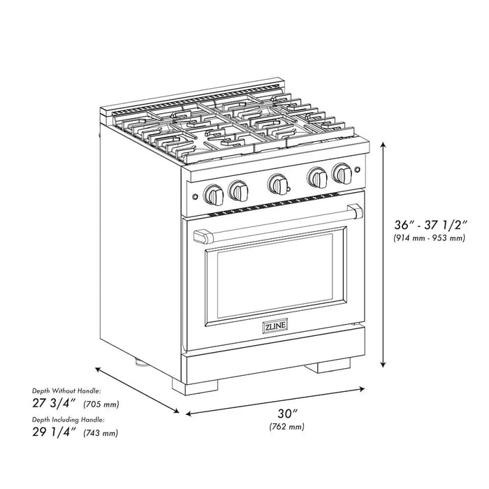 ZLINE 30"Paramount Dual Fuel Range White Matte Gold SDRZ-WM-30-G09K