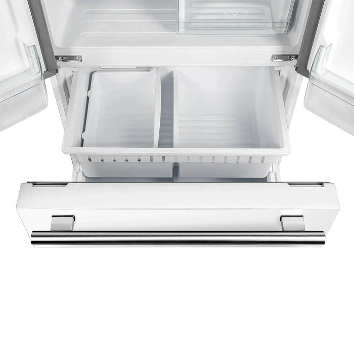 Forno Espresso Gallipoli 30"Door Refrigerator, Ice Maker in White, Antique Brass Handle FFFFD1974-31WHT09K