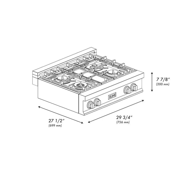 ZLINE 30" Ceramic Rangetop with 4 Gas Burners, Griddle RT-GR-3009K