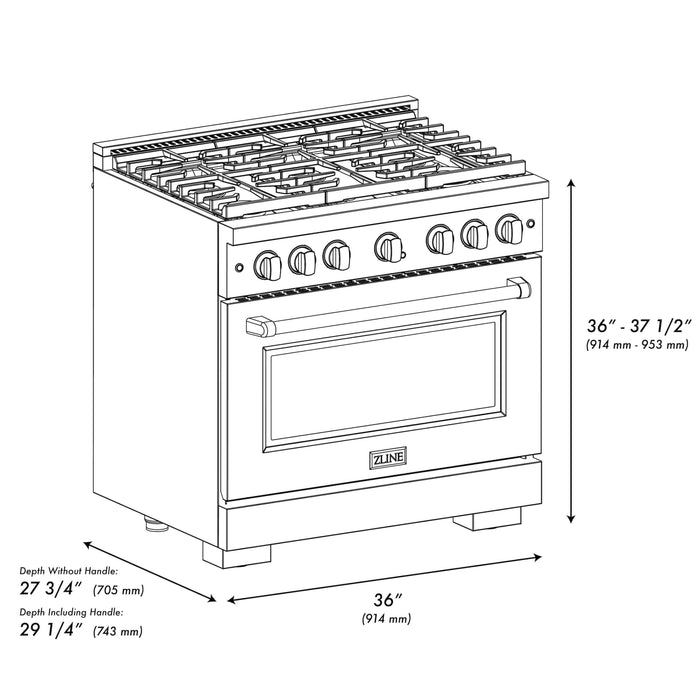 ZLINE 36"Paramount Dual Fuel Range DuraSnow® White Matte, Gold SDRSZ-WM-36-G09K