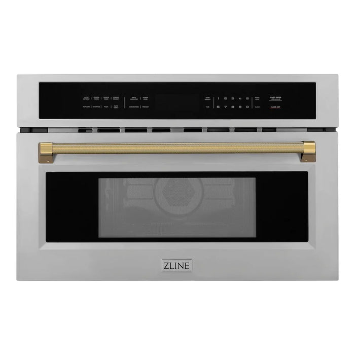 ZLINE Autograph Edition 30" Built-in Convection Microwave Oven, Stainless Steel, Helix Handle MWOZ-30-KCB09K