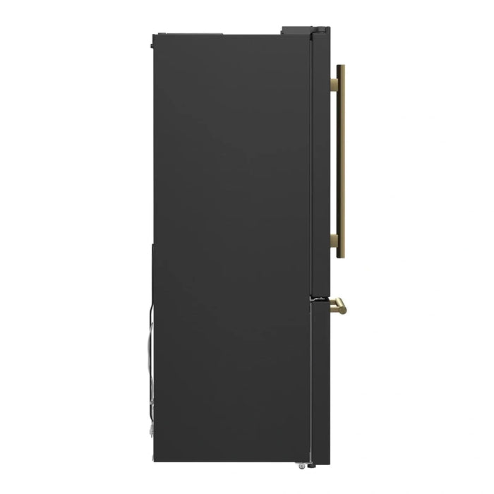 Forno Espresso Gallipoli 30"Door Refrigerator, Ice Maker in Black, Antique Brass Handle FFFFD1974-31BLK09K