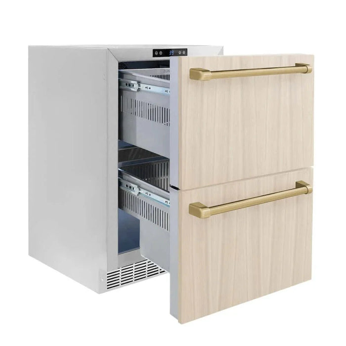 ZLINE 24" Touchstone 168 Can Outdoor-Rated Dual Refrigerator Drawer, Panel Ready Champagne Bronze, RDSPOZ-24-CB09K