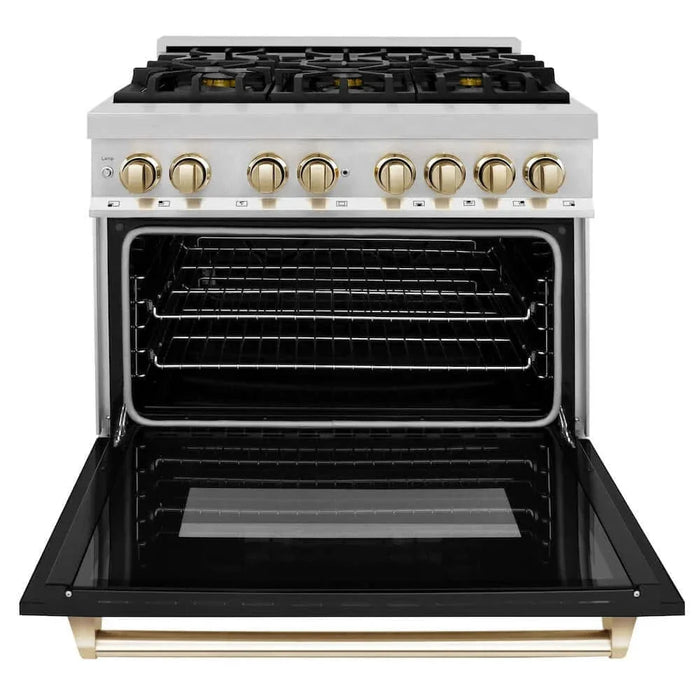 ZLINE 36" Autograph Dual Fuel Range, Black, Gold, RAZ-BLM-36-G09K