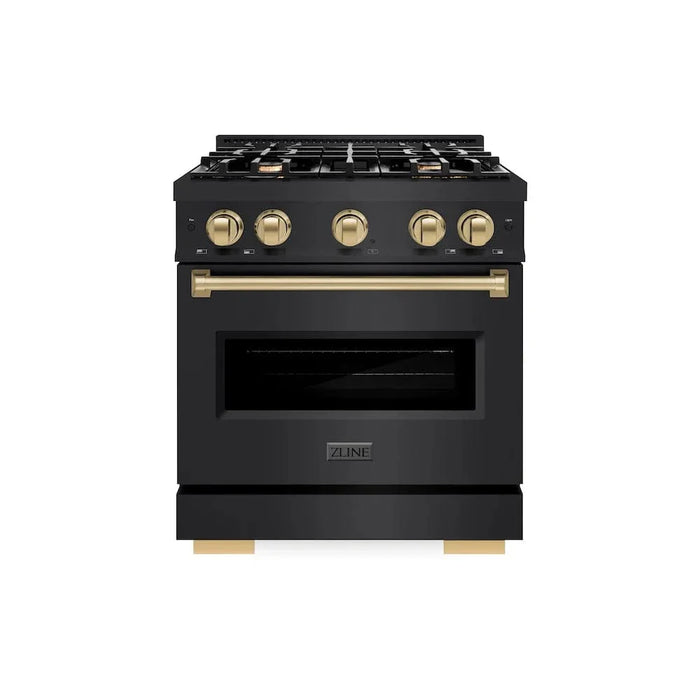ZLINE 30" Dual Fuel Range, Gas Cooktop, Electric Convection Oven Black Stainless Steel, Champagne Bronze CDRBZ-30-CB09K