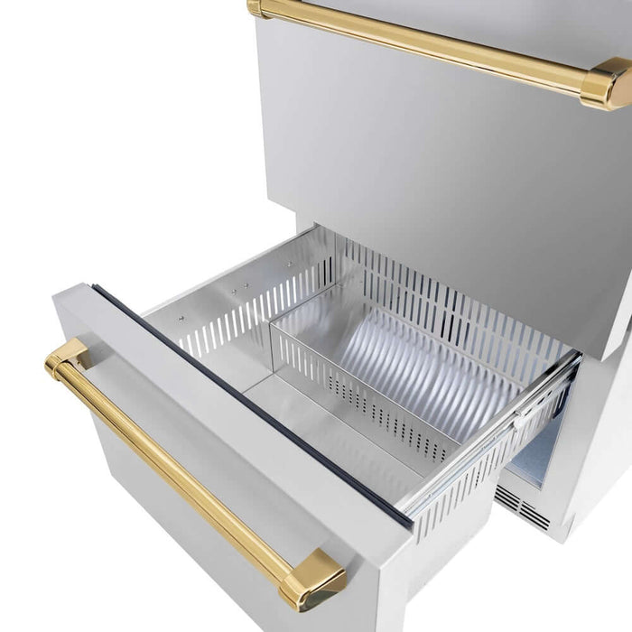 ZLINE 24" Touchstone 168 Can Outdoor-Rated Dual Refrigerator Drawer, Gold, RDSOZ-ST-24-G09K