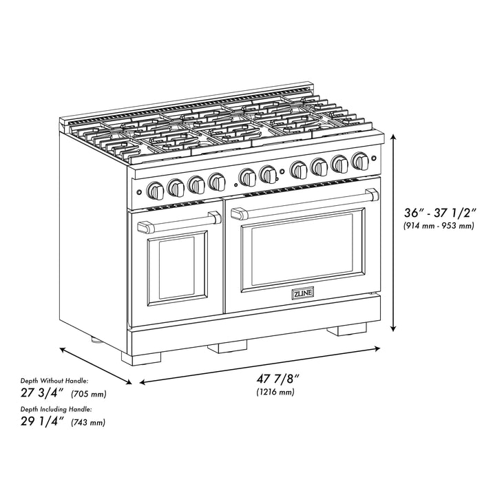 ZLINE 48"Paramount Dual Fuel Range Black Matte Gold SDRZ-BLM-48-G09K