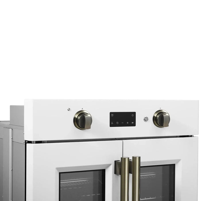 Forno Asti 30"French Door Electric Wall Oven in White with Antique Brass Trim, FBOEL1333-30WHT09K