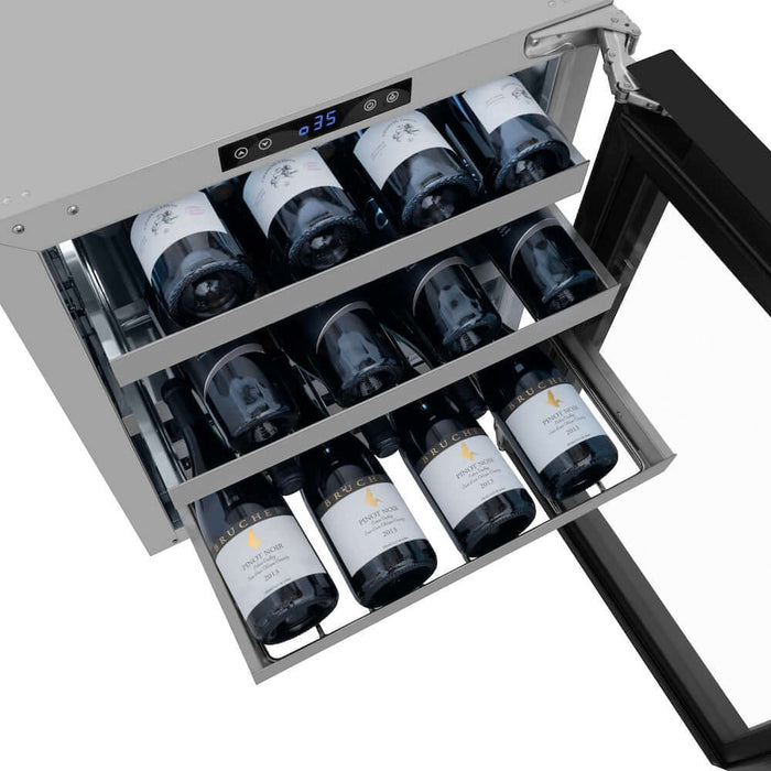 ZLINE 24" Touchstone Dual Zone 44 Bottle Wine Cooler Black Matte Glass Door RWDO-BLM-2409K