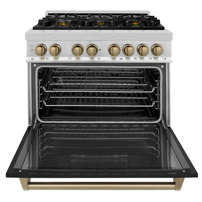 ZLINE 36" Autograph Dual Fuel Range, Black, Bronze, RAZ-BLM-36-CB09K
