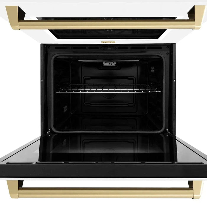 ZLINE 30"Professional True Convection Double Wall Oven, Air Fry, Self Clean, White Matte, Champagne Bronze WADZ-WM-30-CB09K