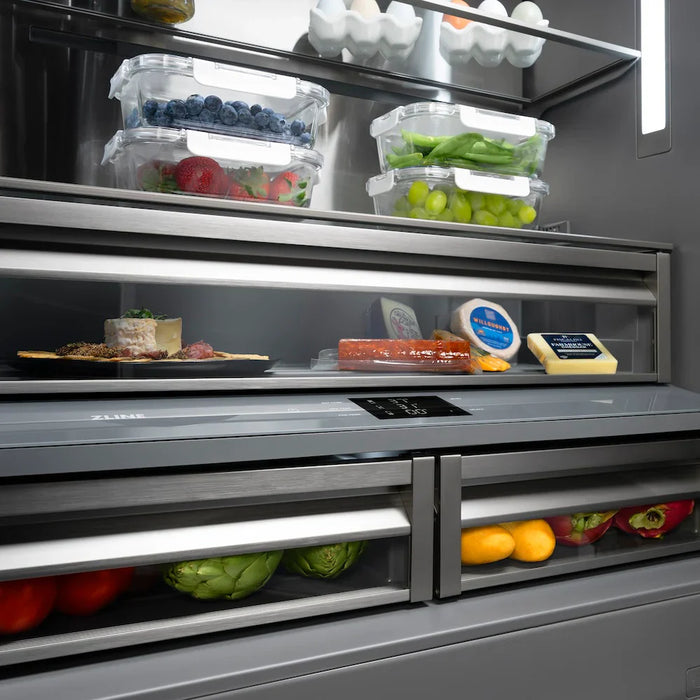 ZLINE Autograph Edition 36" French Door Built-In Bottom Freezer Refrigerator, Water Dispenser, Ice Maker, Black Stainless Steel, Graphite Gray Interior, Helix Handles GRBIVZ-BS36KCB09K