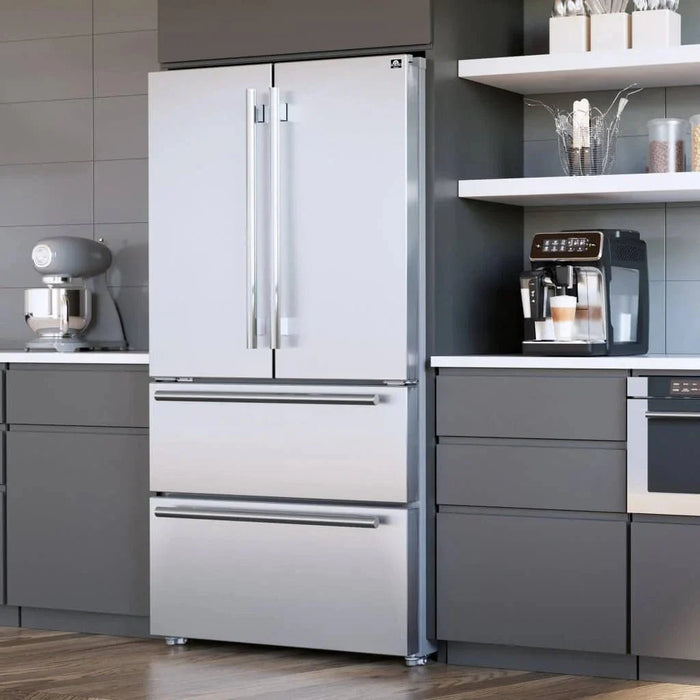 FORNO 2-Piece Appliance Package- 30" Gas Range, 36" French Door Refrigerator Stainless Steel FBDL-020-02-US09K