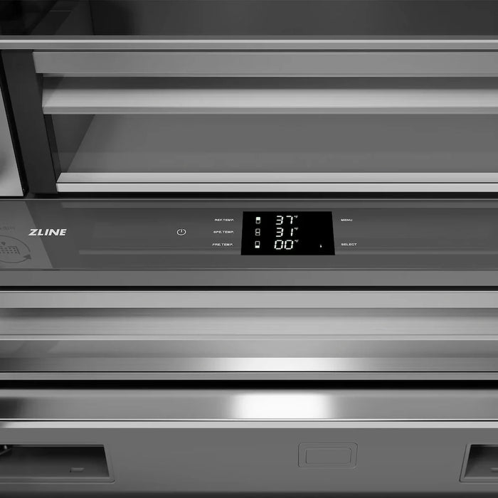 ZLINE 36" French Door Built-In Bottom Freezer Refrigerator, Water Dispenser, Ice Maker, Satin Stainless Steel, Accents SRBIVZ-SN-36-CB09K