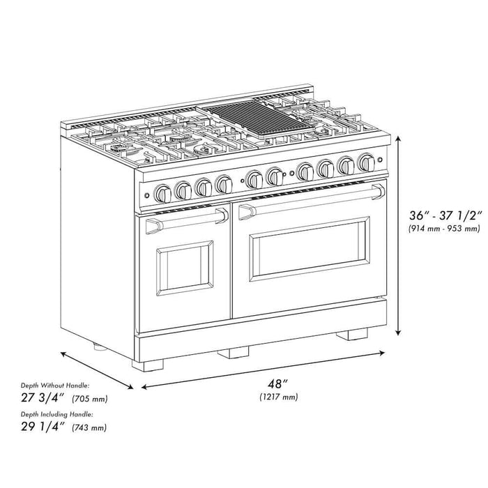 ZLINE 48" Dual Fuel Range, Gas Cooktop, Electric Convection Oven Stainless Steel, Champagne Bronze CDRZ-48-CB09K