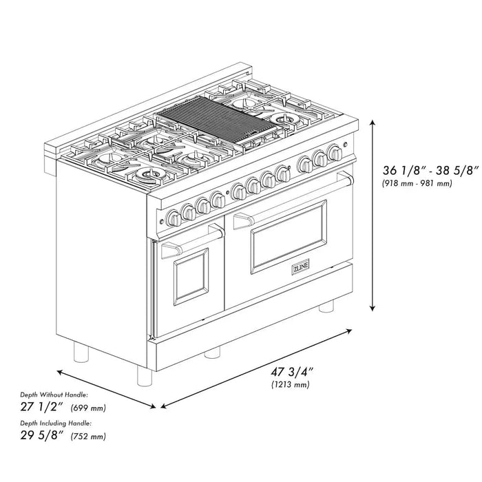 ZLINE 48" Dual Fuel Oven Range, Stainless Steel, Griddle RA-GR-4809K