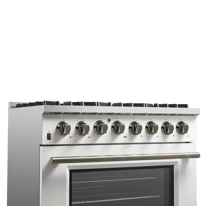 Forno Galiano Gold Professional - 36"Freestanding Dual Fuel Range Gas Stove, Electric Oven White, Antique Brass Trim, FFSGS6156-36WHT09K