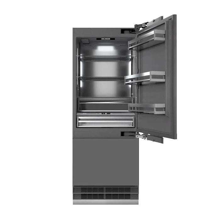 ZLINE 30" Panel Ready Built-In Bottom Freezer Refrigerator,Water Dispenser, Ice Maker,Graphite Gray, Gold GRBIVZ-30-G09K