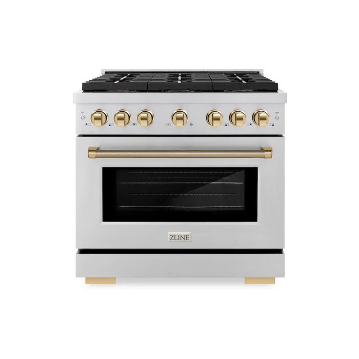 ZLINE Autograph Edition 36" Paramount Gas Range, DuoPro™ Cooktop, Gas Convection Oven, Stainless Steel, Helix Handle PSGRZ-36-KCB09K