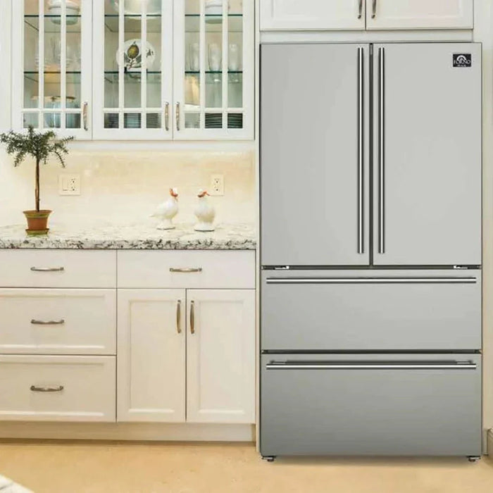 FORNO 2-Piece Appliance Package- 30" Gas Range, 36" French Door Refrigerator Stainless Steel FBDL-020-02-US09K