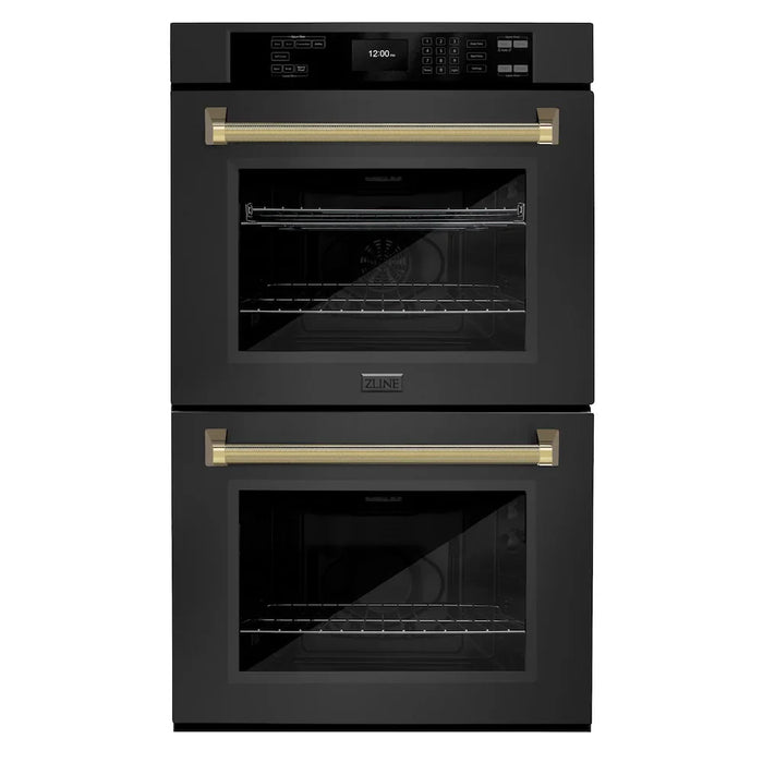 ZLINE Autograph Edition 30" Professional True Convection Double Wall Oven, Air Fry, Self Clean, Black Stainless Steel, Helix Handles WADBZ-30-KCB09K