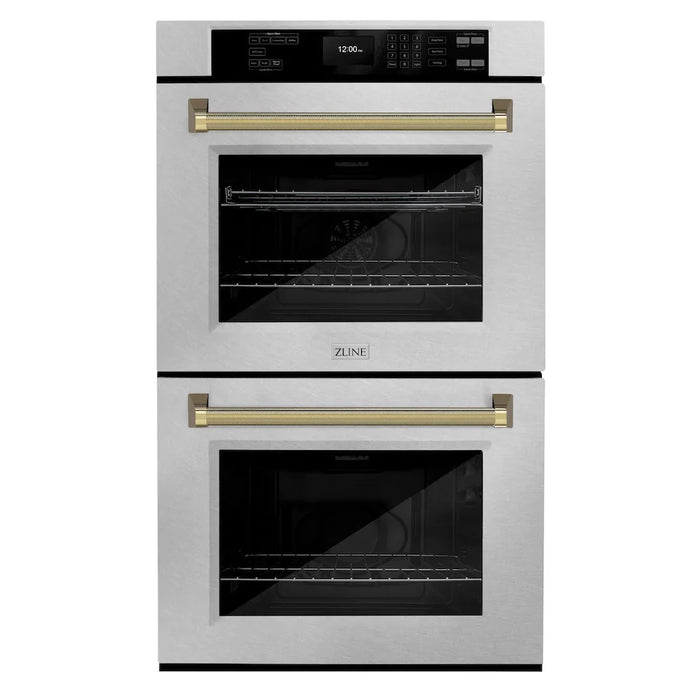 ZLINE Autograph Edition 30" Professional True Convection Double Wall Oven, Air Fry, Self Clean, Stainless Steel, Helix Handles WADSZ-30-KCB09K