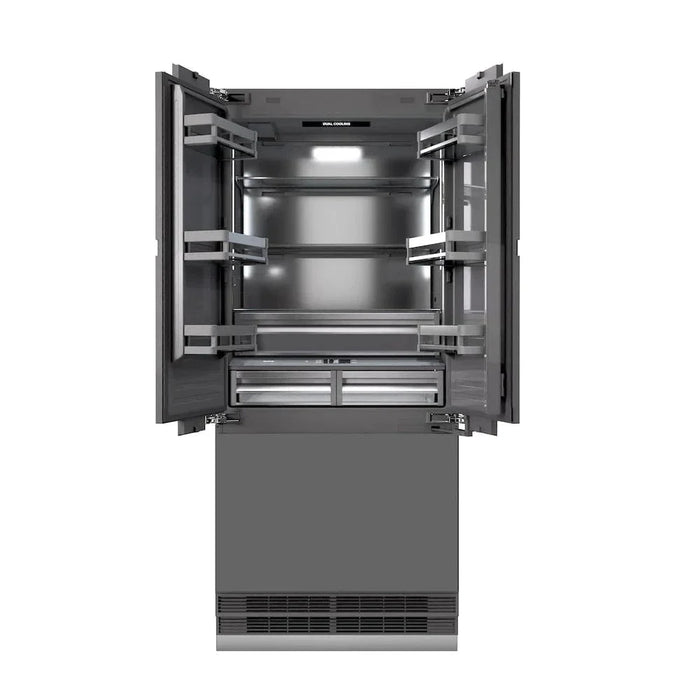 ZLINE 36" Panel Ready Built-In Bottom Freezer Refrigerator,Water Dispenser, Ice Maker,Graphite Gray, Champagne Bronze GRBIVZ-36-CB09K