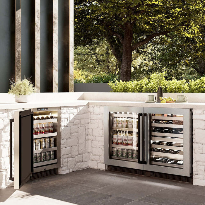 ZLINE 24" Touchstone 151 Can Beverage Fridge DuraSnow® Stainless Steel Glass Door Matte Black Handle RBSOZ-SN-24-MB09K