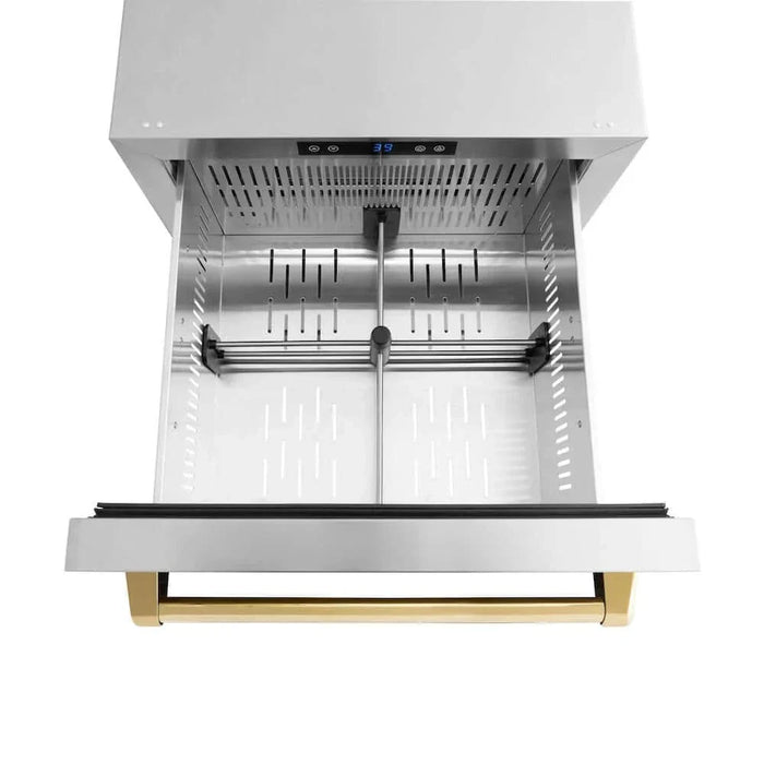 ZLINE 24" Touchstone 168 Can Outdoor-Rated Dual Refrigerator Drawer, Gold, RDSOZ-ST-24-G09K