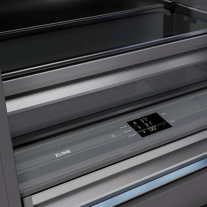 ZLINE Autograph Edition 72" French Door Built-In Bottom Freezer Refrigerator, Water Dispensers, Ice Makers, Stainless Steel, Graphite Gray Interior, Helix Handles GRBITZ-30472KCB09K
