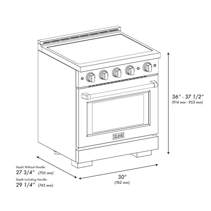 ZLINE 30" Paramount Induction Range, Cooktop, Electric Convection Oven, Satin Stainless Steel SINRSZ-3009K