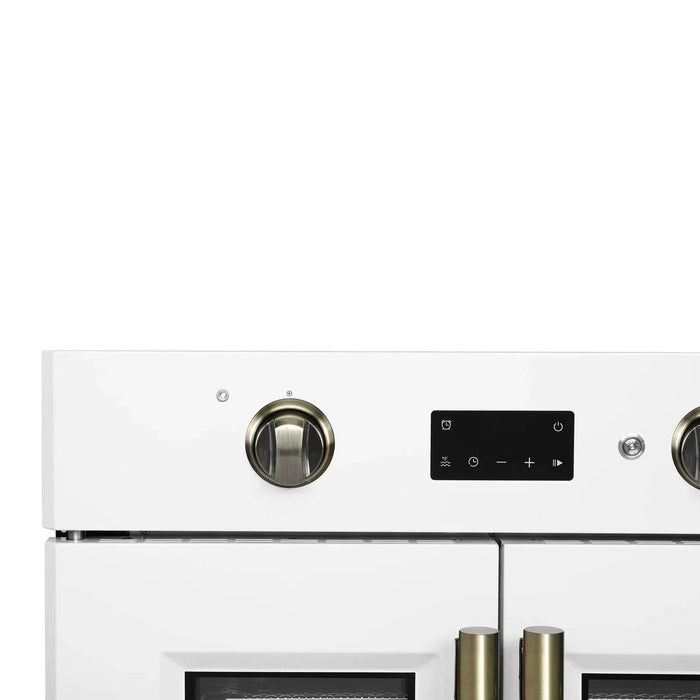 Forno Asti 30"French Door Electric Wall Oven in White with Antique Brass Trim, FBOEL1333-30WHT09K