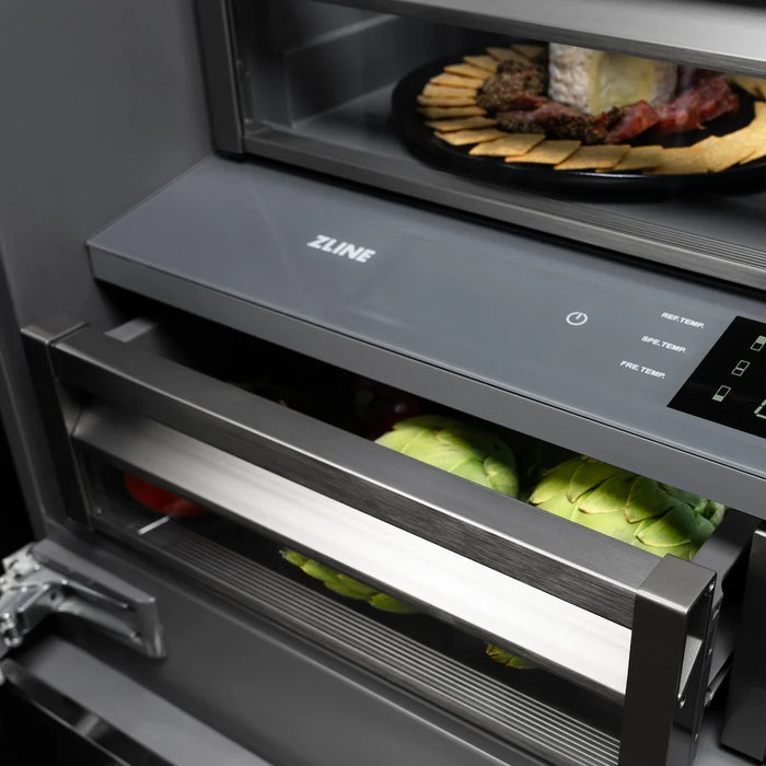 ZLINE Autograph Edition 36" French Door Built-In Bottom Freezer Refrigerator, Water Dispenser, Ice Maker, Black Stainless Steel, Graphite Gray Interior, Helix Handles GRBIVZ-BS36KCB09K