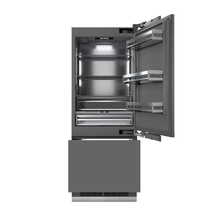 ZLINE 30" Panel Ready Built-In Bottom Freezer Refrigerator,Water Dispenser, Ice Maker,Graphite Gray, Champagne Bronze GRBIVZ-30-CB09K