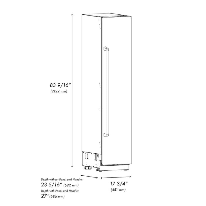 ZLINE 18" Right Hinge Column Freezer Stainless Steel, Graphite Gray Interior Polished Gold RCFVRZ-30418-G09K