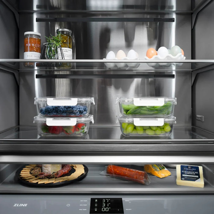 ZLINE Autograph Edition 36" French Door Built-In Bottom Freezer Refrigerator, Water Dispenser, Ice Maker, Stainless Steel, Graphite Gray Interior, Helix Handles GRBIVZ-30436KCB09K