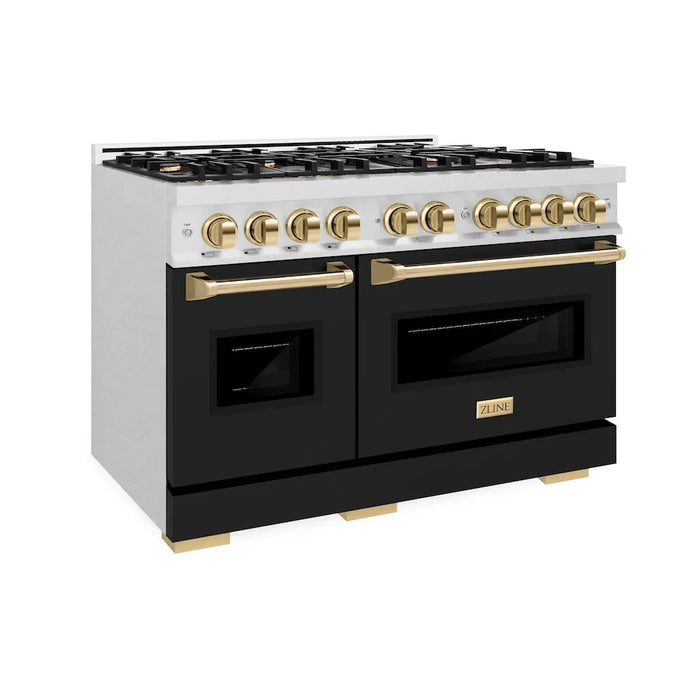 ZLINE 48" Classic Double Oven Dual Fuel Range, 8 Burner Gas Cooktop, Stainless Steel, Black Matte Doors, Accents CDRZ-BLM-48-CB (Copy)09K