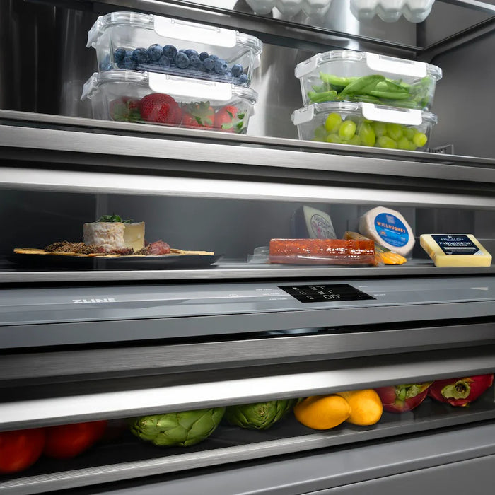 ZLINE Autograph Edition 60" French Door Built-In Bottom Freezer Refrigerator, Water Dispenser, Ice Maker, Black Stainless Steel, Graphite Gray Interior, Helix Handles GRBIVZ-BS60KCB09K