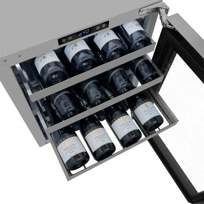 ZLINE Autograph Edition 24" Touchstone Dual Zone 44 Bottle Wine Cooler, Stainless Steel Glass Door, Helix Handle RWDOZS-24-KCB09K