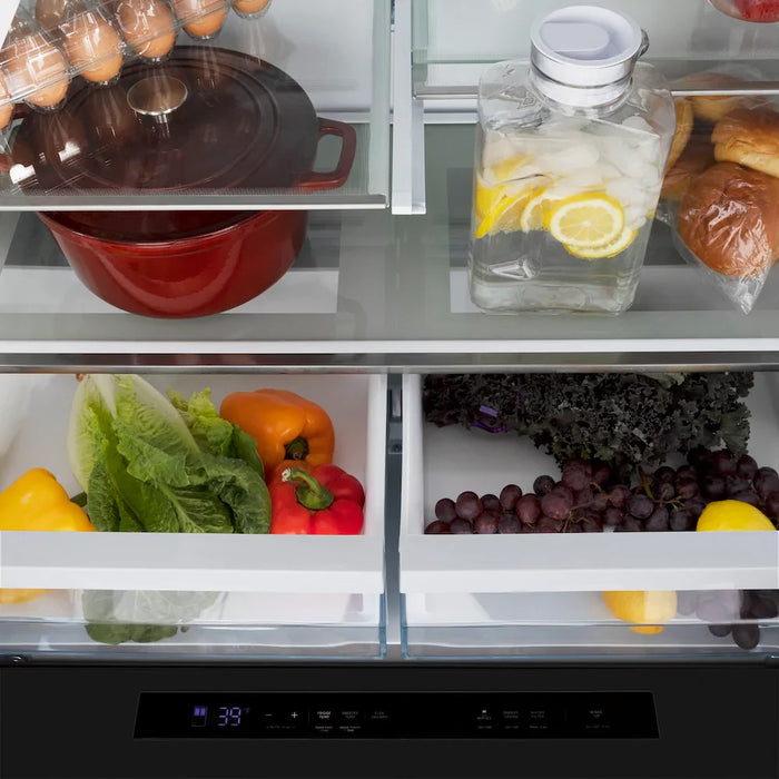 ZLINE Autograph Edition 36" Standard-Depth French Door External Water Dispenser Refrigerator, Dual Ice Maker, Fingerprint-Resistant Black Stainless Steel, Helix Handles RSMZ-W-36-BS-KG09K