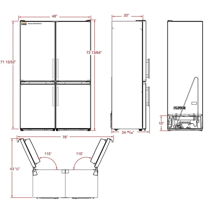 Forno Guardia 46.8"Side-by-Side Bottom Freezer Refrigerator in Stainless Steel FFFFD1778-4809K