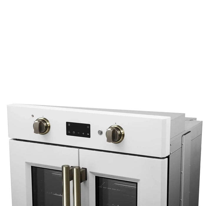 Forno Asti 30"French Door Electric Wall Oven in White with Antique Brass Trim, FBOEL1333-30WHT09K