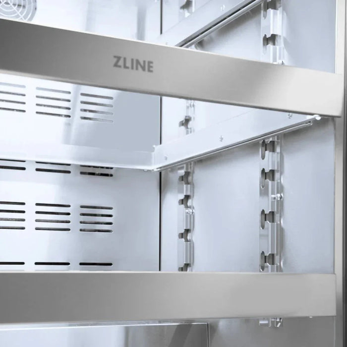 ZLINE 24" Touchstone 151 Can Beverage Fridge DuraSnow® Stainless Steel Glass Door Polished Gold Handle RBSOZ-SN-24-G09K