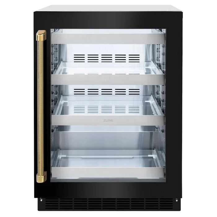 ZLINE Autograph Edition 24" Touchstone 151 Can Beverage Fridge, Black Stainless Steel Glass Door, Helix Handle RBSOZ-BS-24-KCB09K
