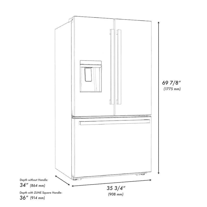 ZLINE 36" Refrigerator, Water, Ice Dispenser, Fingerprint Resistant, RSMZ-W-36-BS-FG09K