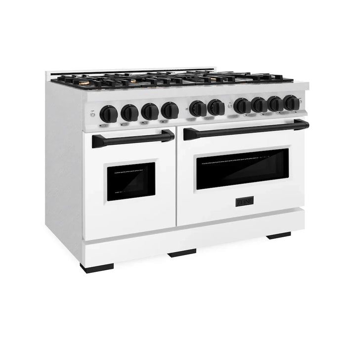 ZLINE 48"Classic Gas Range, Convection Gas Oven, Satin Stainless Steel, White Matte Door, Accents CGRSZ-WM-48-CB09K