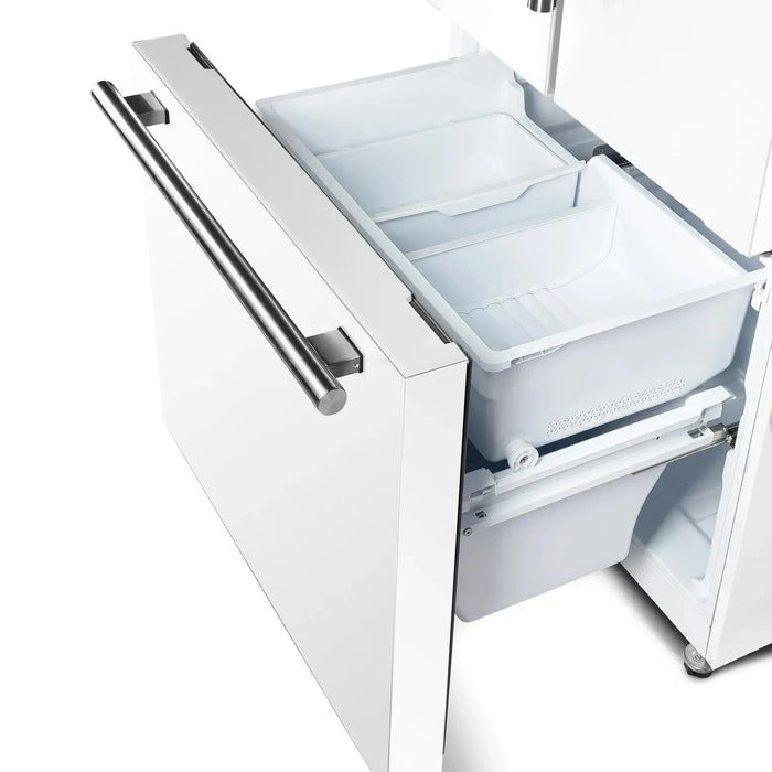 Forno Espresso Gallipoli 30"Door Refrigerator, Ice Maker in White, Antique Brass Handle FFFFD1974-31WHT09K