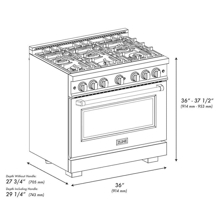 ZLINE 36" Select Dual Fuel Range Gas Cooktop Electric Convection Oven Stainless Steel HDR3609K